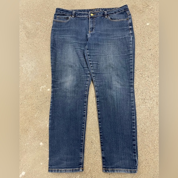 Michael Kors Medium Blue Wash Gold Button Logo Accent Skinny Denim Jeans size 14 - Picture 2 of 15